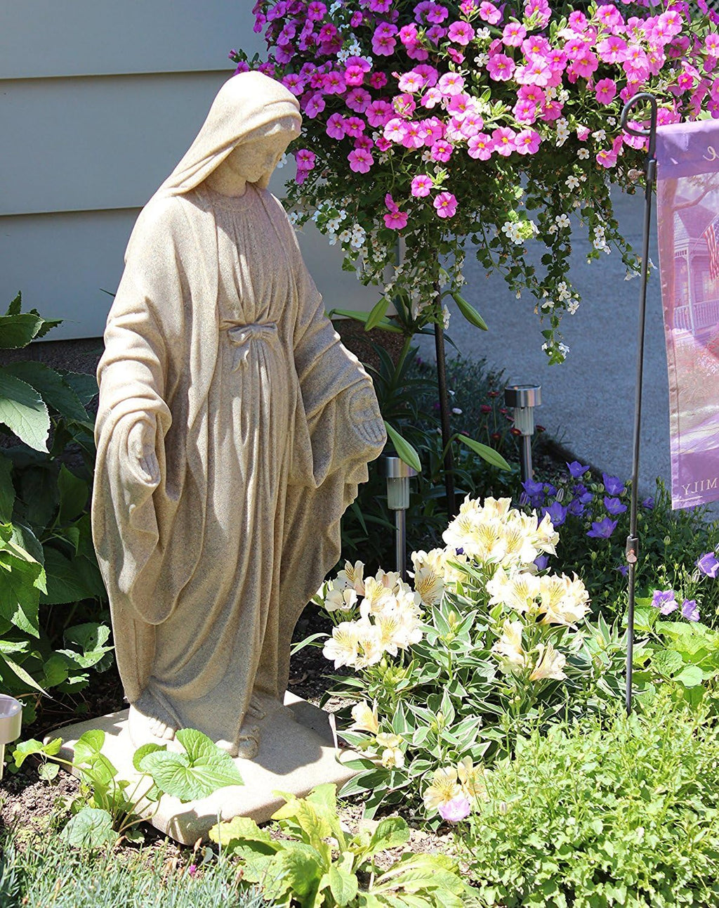 Virgin Mary Statue - Natural Sandstone Appearance - Made of Resin - Lightweight - 34" Height