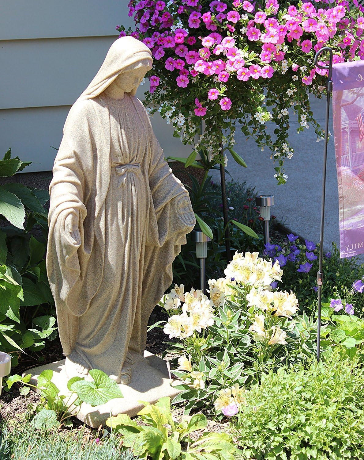 Virgin Mary Statue - Natural Sandstone Appearance - Made of Resin - Lightweight - 34" Height