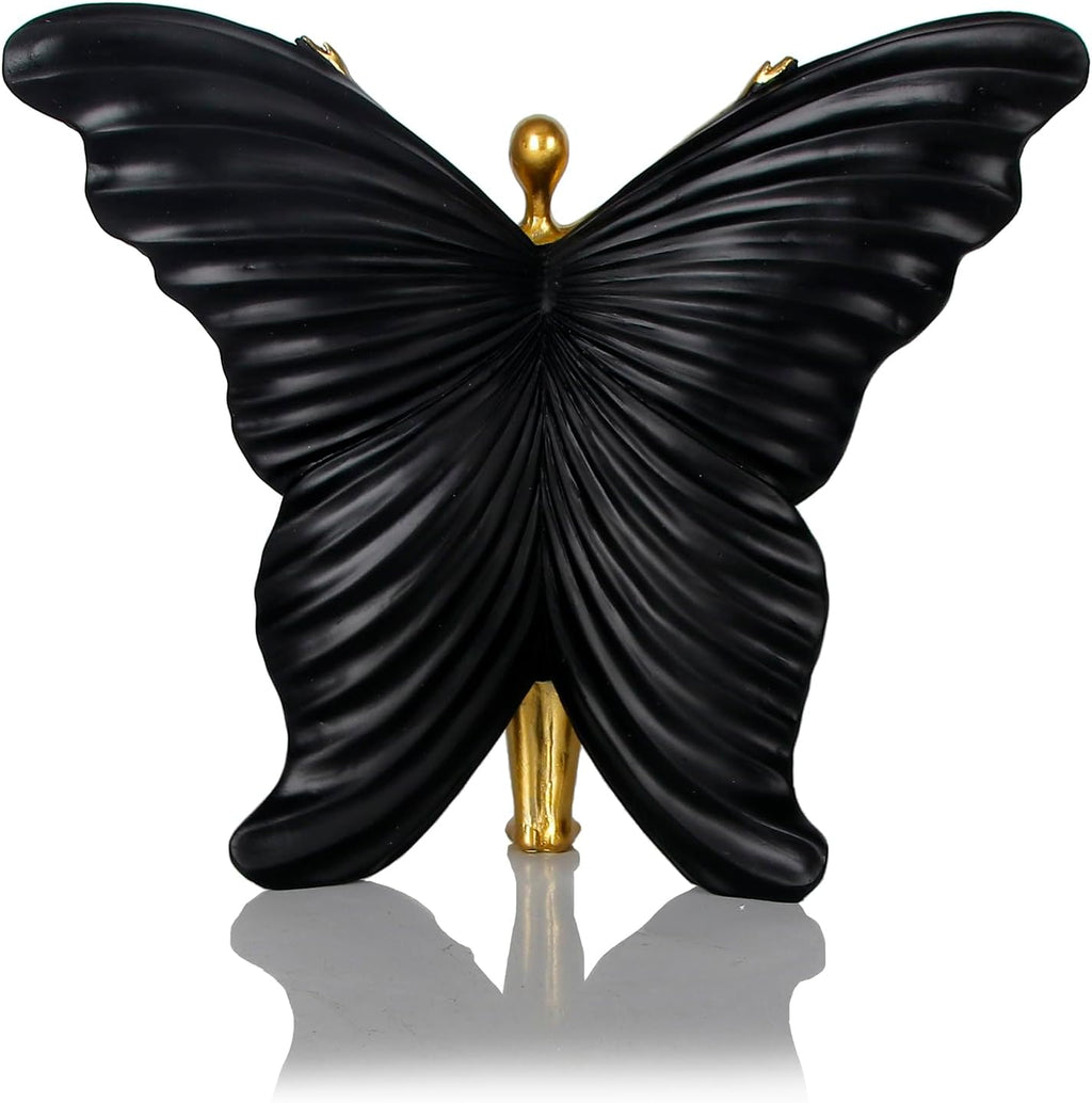 Black Fairy Butterfly Statue Collectible Figurines - Fairy Butterfly Art Sculptures Abstract Modern Home Decor Accents - Resin Black Fairy Statues Gifts for Office Desktop Shelf Cabinets Coffee Table