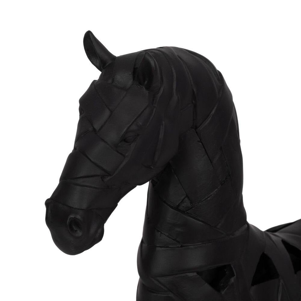 Black 15 In. X 17 In. Resin Polyresin Horse Design Sculpture on Base