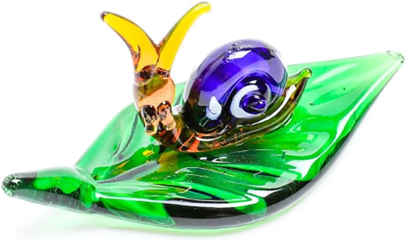 Tiny 2.16" Miniature Snail Figurine, Colorful Crystal Animal | Premium Hand Blown Glass Insect Statue. Exquisite Decorative Collectible Figurine. Charming Crystal Decor Gift.