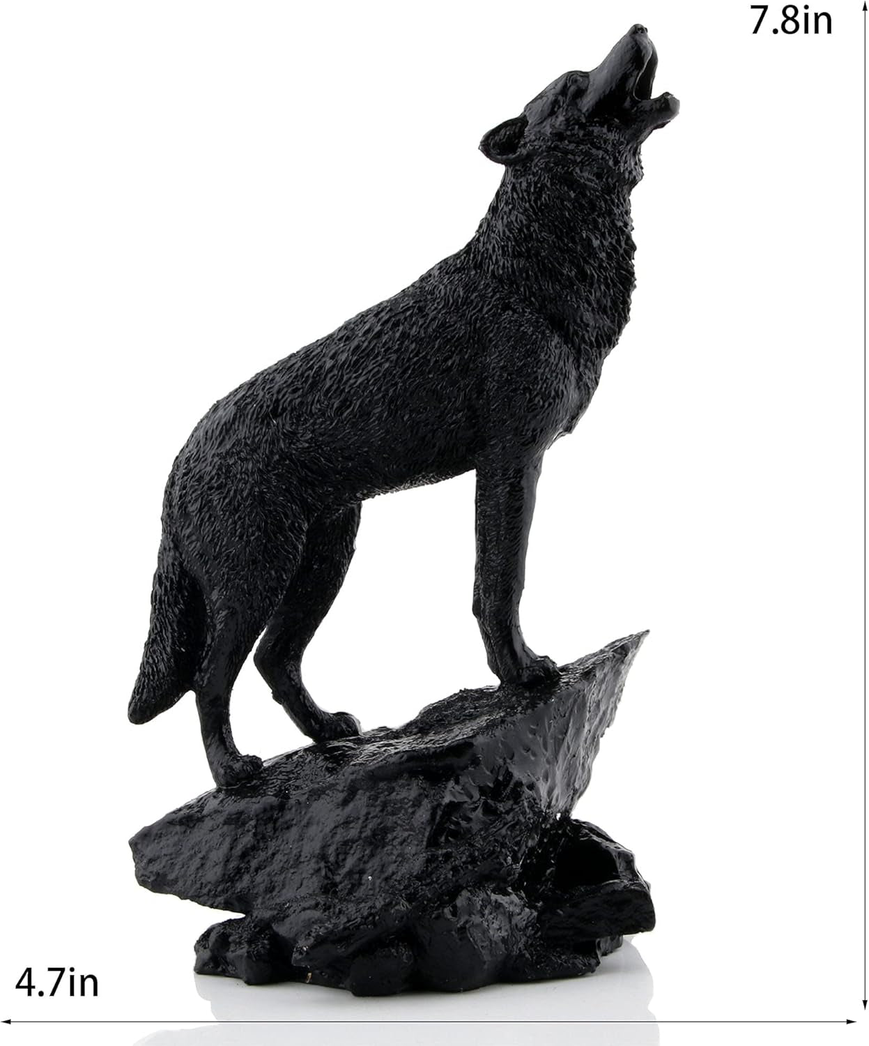 Wildlife Howling Wolf Statue and Figurine Black Wolf Sculpture for Home Decor