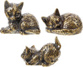 3Pcs Brass Cat Figurines, Tiny Kitten Statue for Cat Lovers Present, Miniature Metal Animal Sculpture for Tea Pet, Home Office Paperweight Desk Decor 1.1 X 0.94 Inch