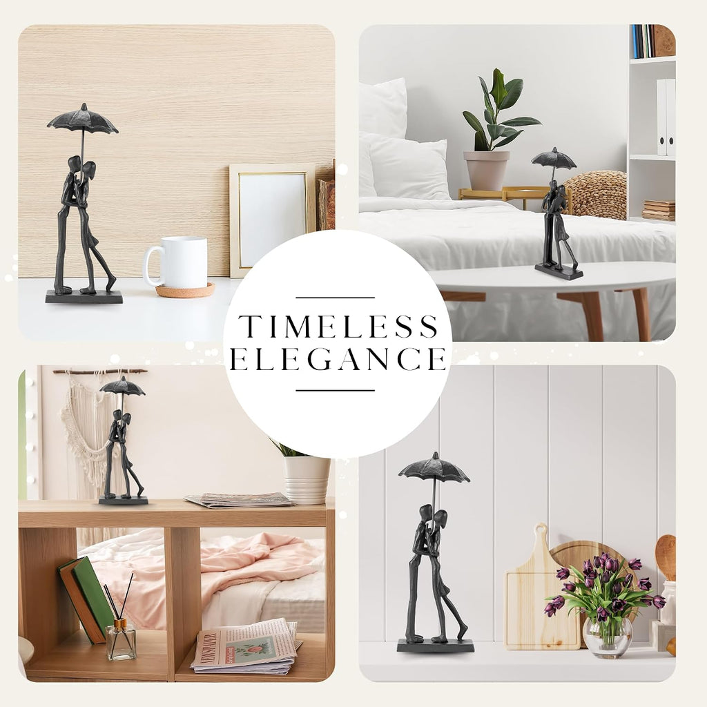 Modern Sculptures Home Decor Affectionate Couple Statue Kissing under Umbrella Figurine Statues for Bedroom Décor Hand Sculptures for Living Room Romantic Figurines