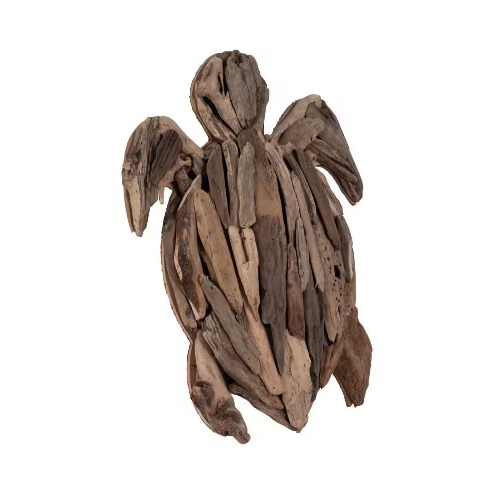 Brown 16 In. X 3 In. Driftwood Coastal Turtle Figurine Handcrafted Sculpture