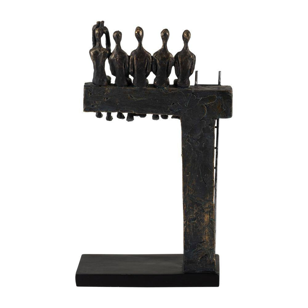Bronze 9 In. X 15 In. Resin People on Ledge Sculpture