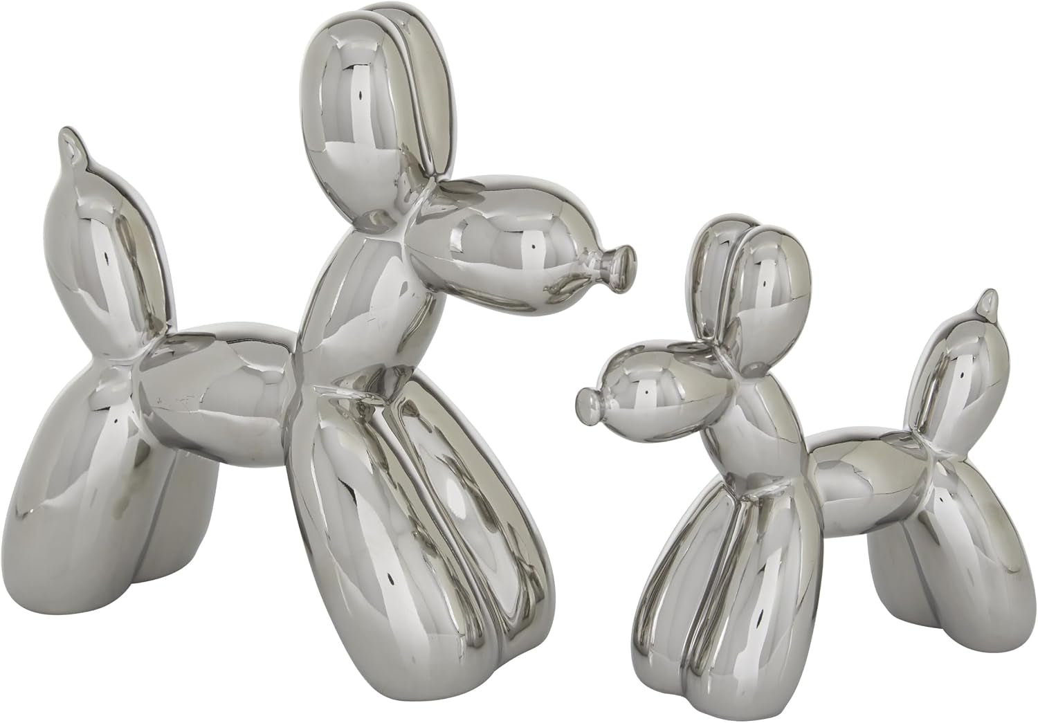 Deco 79 Porcelain Ceramic Dog Sculpture, Set of 2 Sculpture 9", 7"H, Silver | Decorative Dog Animals Balloon Home Decor Statues Statue Figurine
