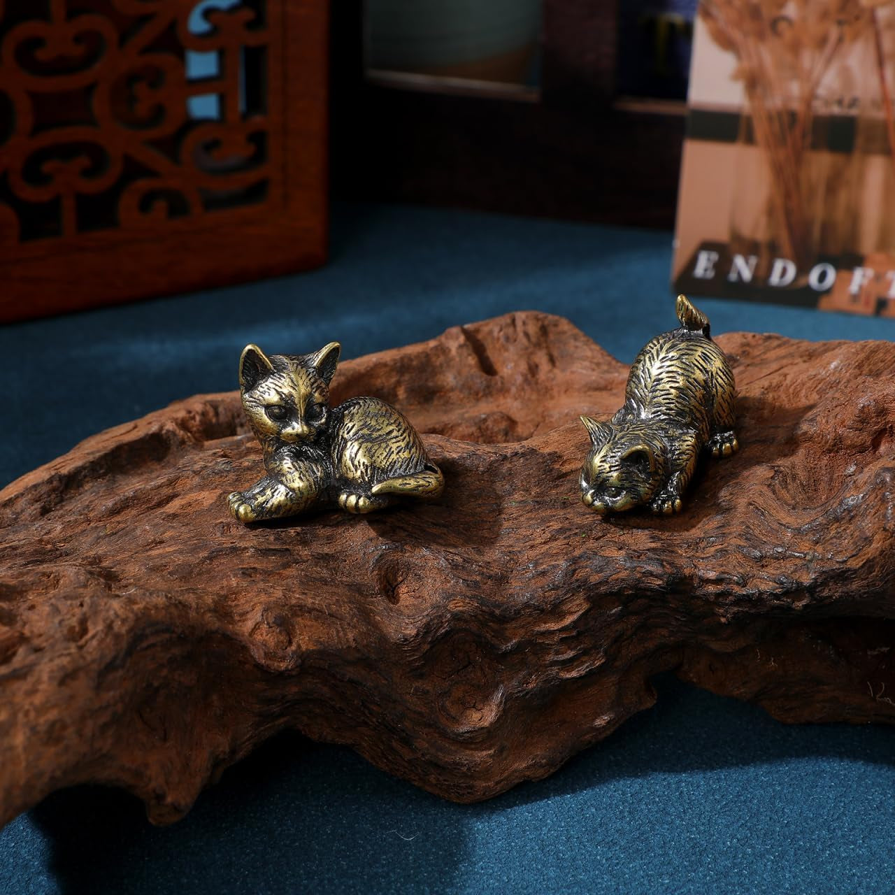 3Pcs Brass Cat Figurines, Tiny Kitten Statue for Cat Lovers Present, Miniature Metal Animal Sculpture for Tea Pet, Home Office Paperweight Desk Decor 1.1 X 0.94 Inch