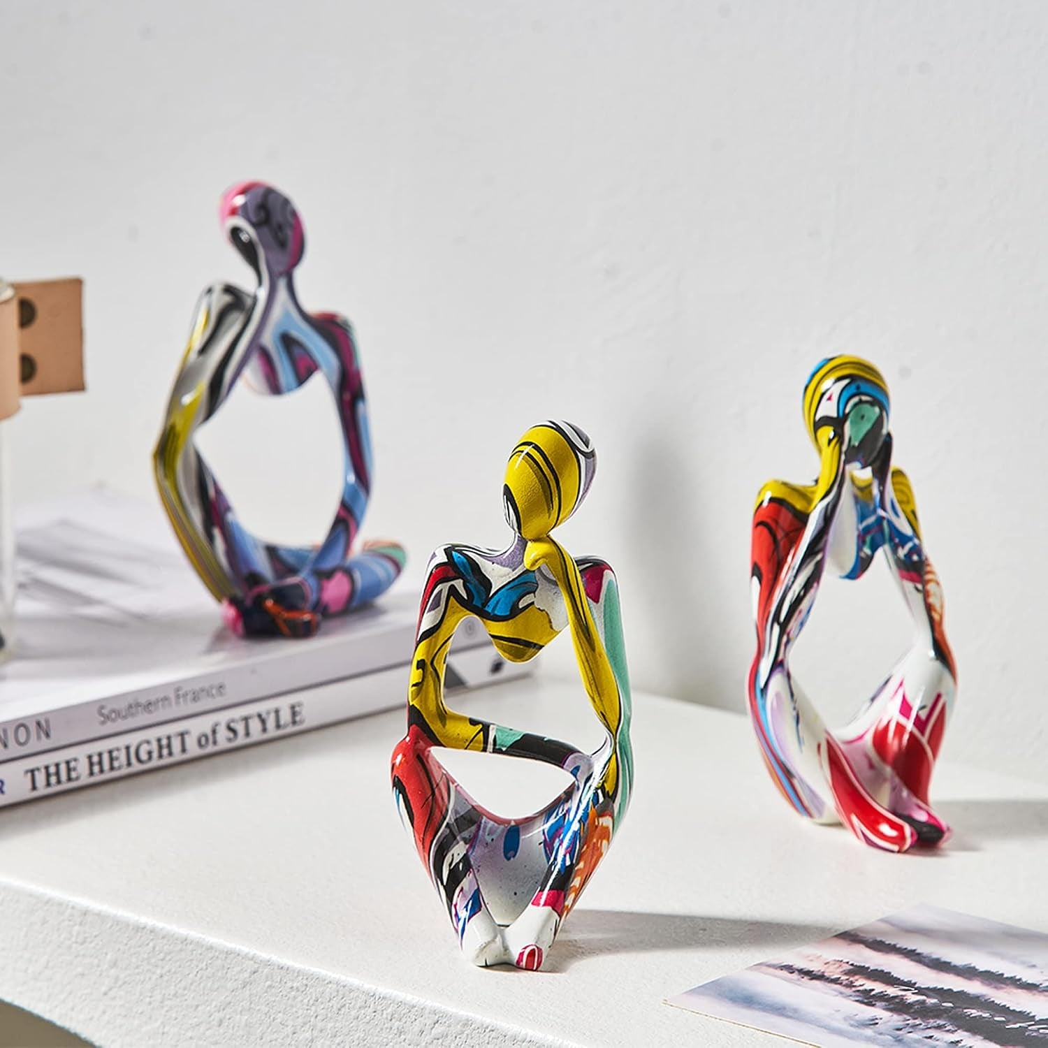 Colorful Graffiti Thinker Statue Sculptures-Colorful Decor for Home,Office, Living Room,Shelf,Bookshelf-Collectible Figurines-3Pcs