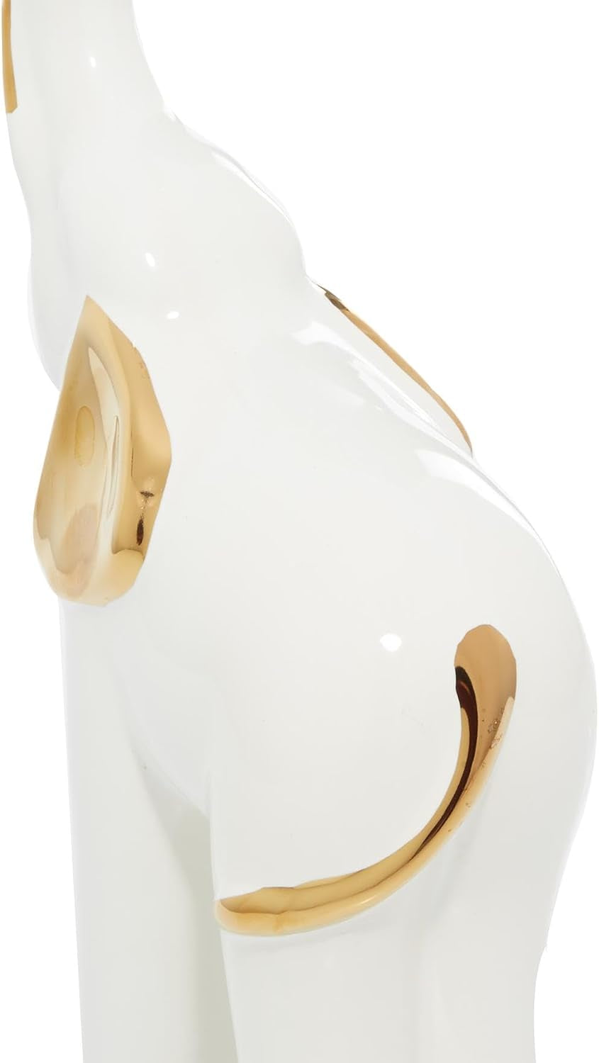 Deco 79 Porcelain Ceramic Sculpture, Set of 2 Sculpture 4"W, 14"H, Gold | Decorative Elephant Animals Home Decor Statues Statue Figurine
