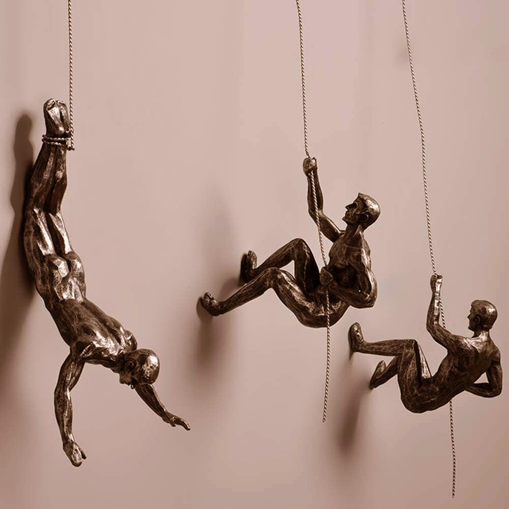 'The Alpinist' Modern Hanging Wall Figurine, Retro Stylish Resin Statue for Home and Office Decor, Nordic Art/Wall Sculpture (Climbing Man - Left Hand)