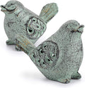 2PCS Cast Iron Green Bird Sculptures - Outdoor & Indoor Small Birds Statues, Hollow Carved Bird Figurines Ornaments Decorative Animal Figurines for Garden Patio Home Decors