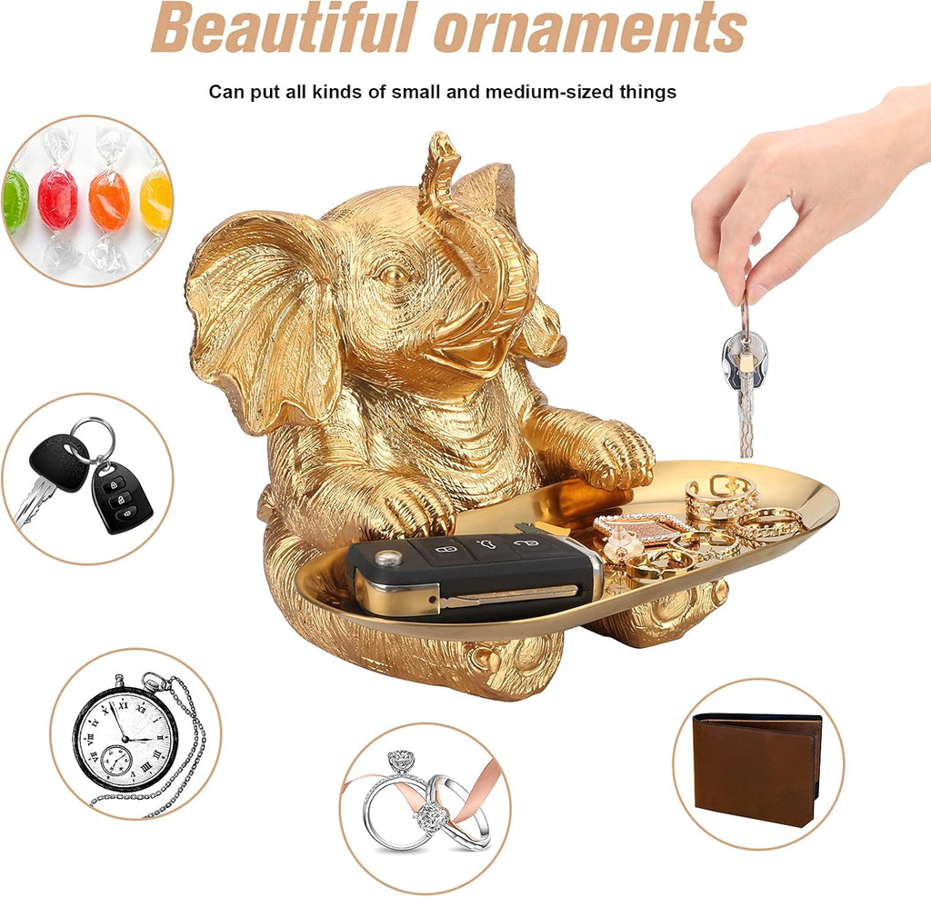 Gold Elephant Statue for Home Decor Accents Living Room Bookshelf TV Stand Office. Trinket Dish. Retirement Appreciation Gift -Gift for Mom Boss Co-Workers, Teachers, Nurse, Friends, Wife, Sister