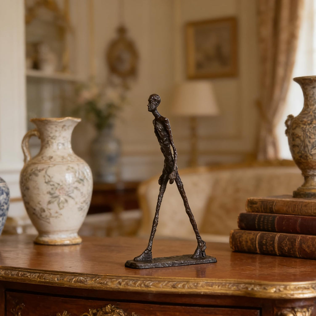 14.8" H Bronze Walking Man Statue by Giacometti Replica Famous Abstract Sculpture Home Decor