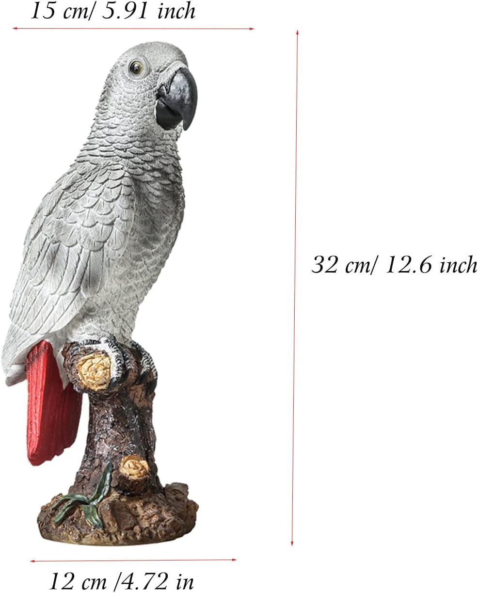 Parrot on Stump Statue Tree Hugger Garden Statues, Resin Figurines Lifelike Tropical Bird Sculptures for Patio Lawn Yard Home Desktop Decoration - Grey