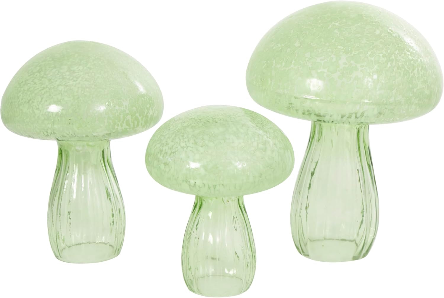 Deco 79 Glass Mushroom Decorative Sculpture Textured Home Decor Statues, Set of 3 Accent Figurines 12", 10", 8"H, Green