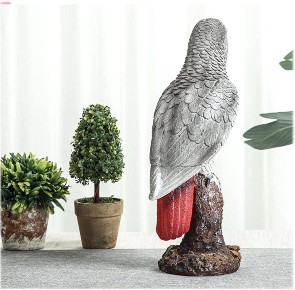 Parrot on Stump Statue Tree Hugger Garden Statues, Resin Figurines Lifelike Tropical Bird Sculptures for Patio Lawn Yard Home Desktop Decoration - Grey