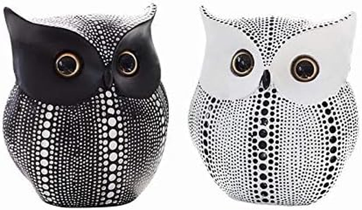 Owl Decor Statue Sculpture for Home, Office, Bookshelf,Tv Stand Decoration Resin Animal Sculpture Minimalist Style Crafts Gift for Friend or Family, Animal Lovers (Black+White)