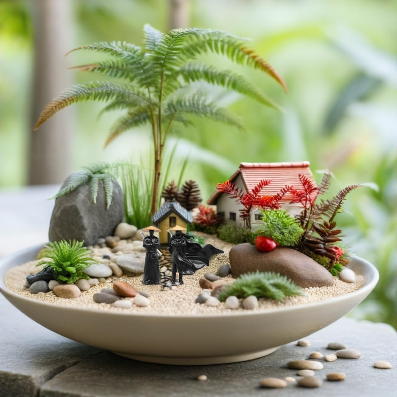 Xiake Small Ornaments Miniature Decorations Resin Ancient Chinese Figurines Micro Landscape Bonsai Decor 1.97 Inch Garden Sculptures