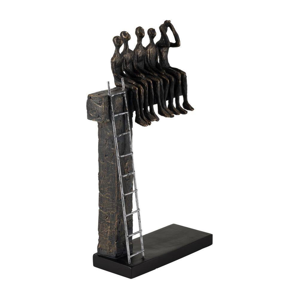 Bronze 9 In. X 15 In. Resin People on Ledge Sculpture