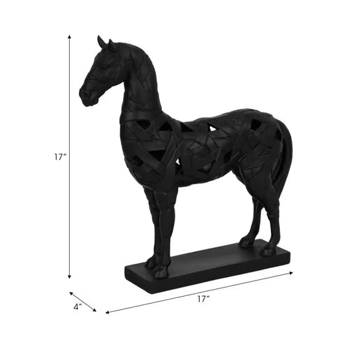 Black 15 In. X 17 In. Resin Polyresin Horse Design Sculpture on Base