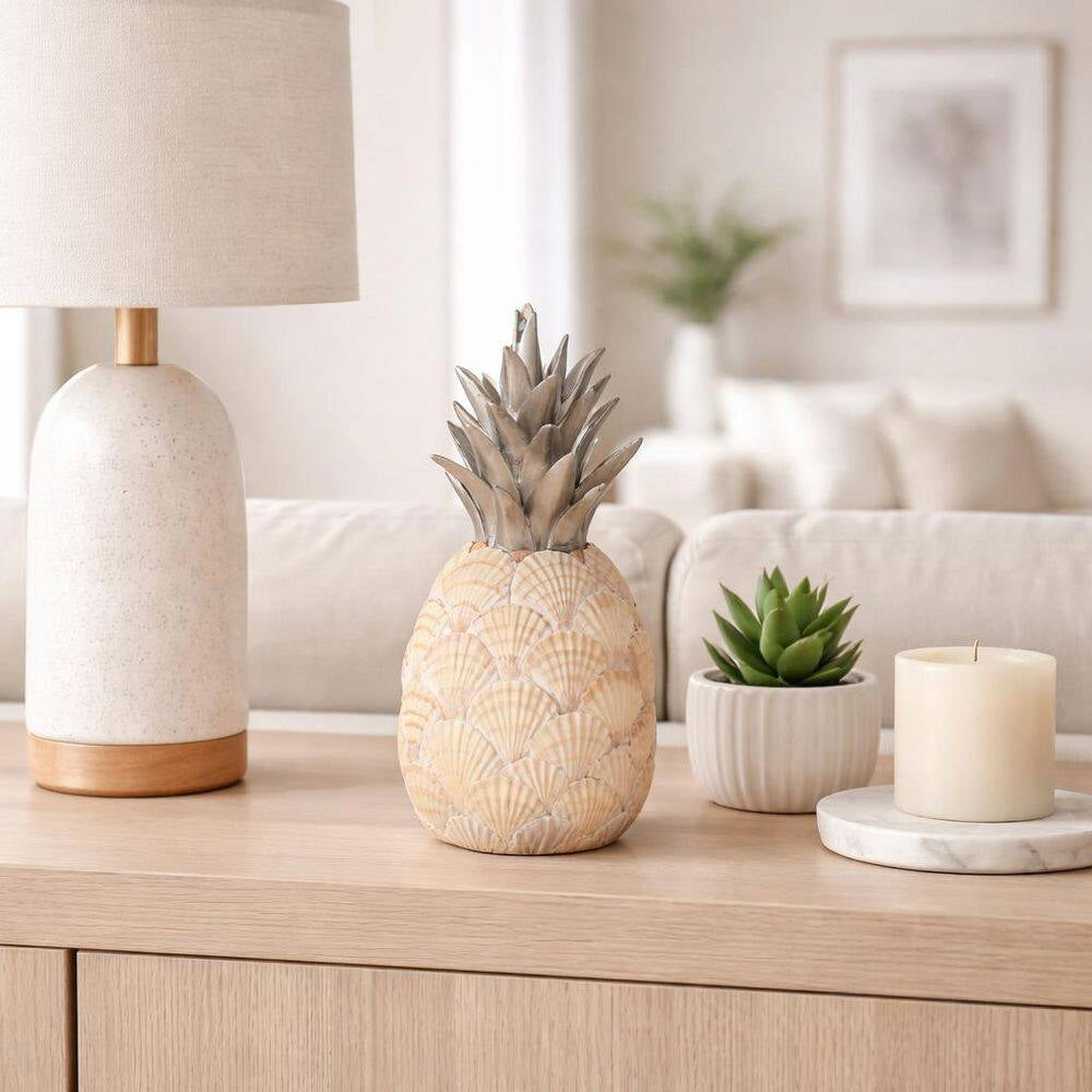 Ivory 5 In. X 12 In. Resin Seashell Pineapple Sculpture