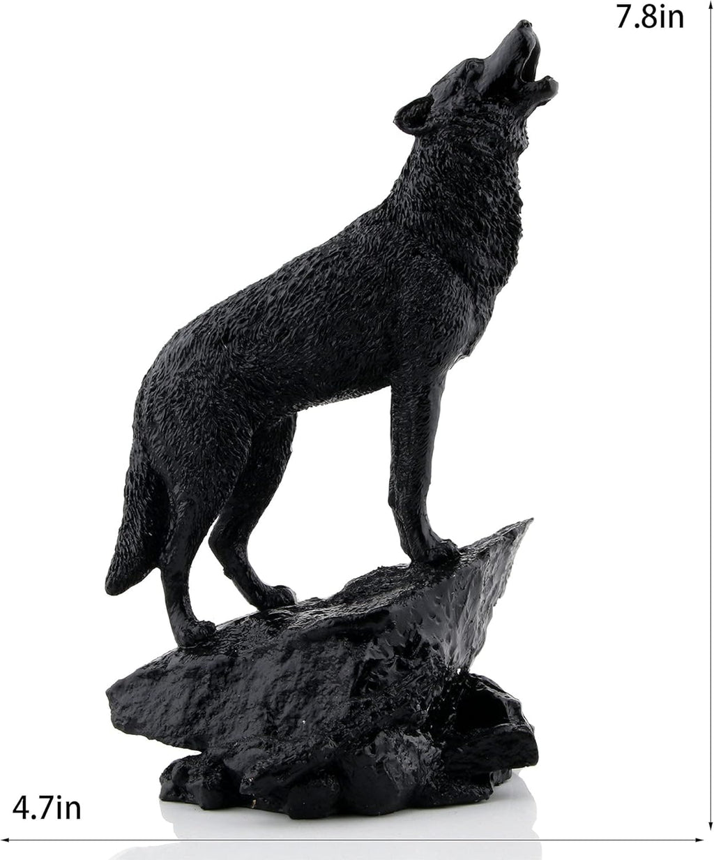 Wildlife Howling Wolf Statue and Figurine Black Wolf Sculpture for Home Decor