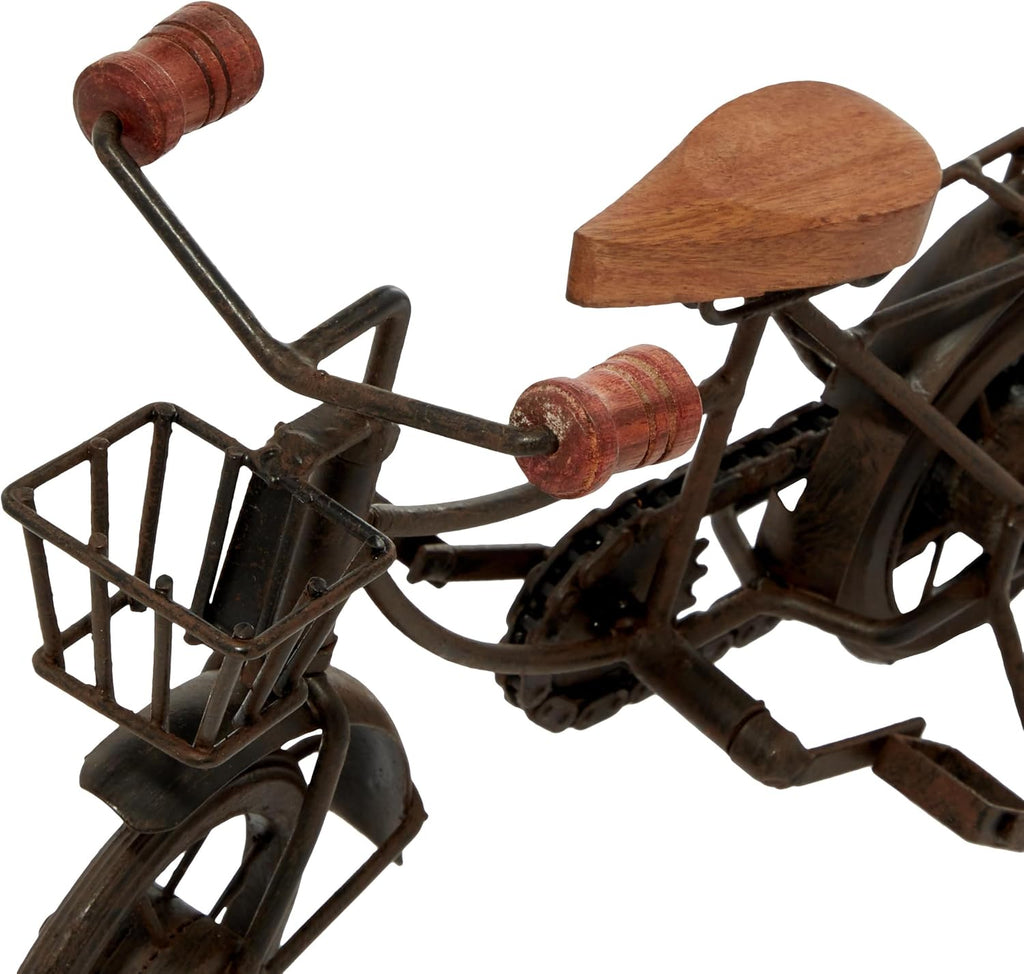 Deco 79 Metal Bike Decorative Sculpture Home Decor Statues with Wood Accents, Set of 2 Accent Figurines 12" X 5" X 7", Black