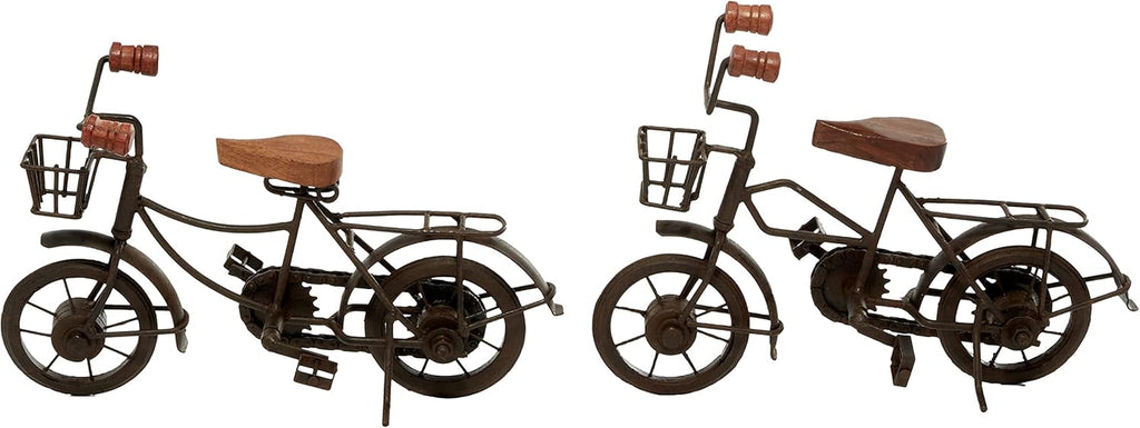Deco 79 Metal Bike Decorative Sculpture Home Decor Statues with Wood Accents, Set of 2 Accent Figurines 12" X 5" X 7", Black