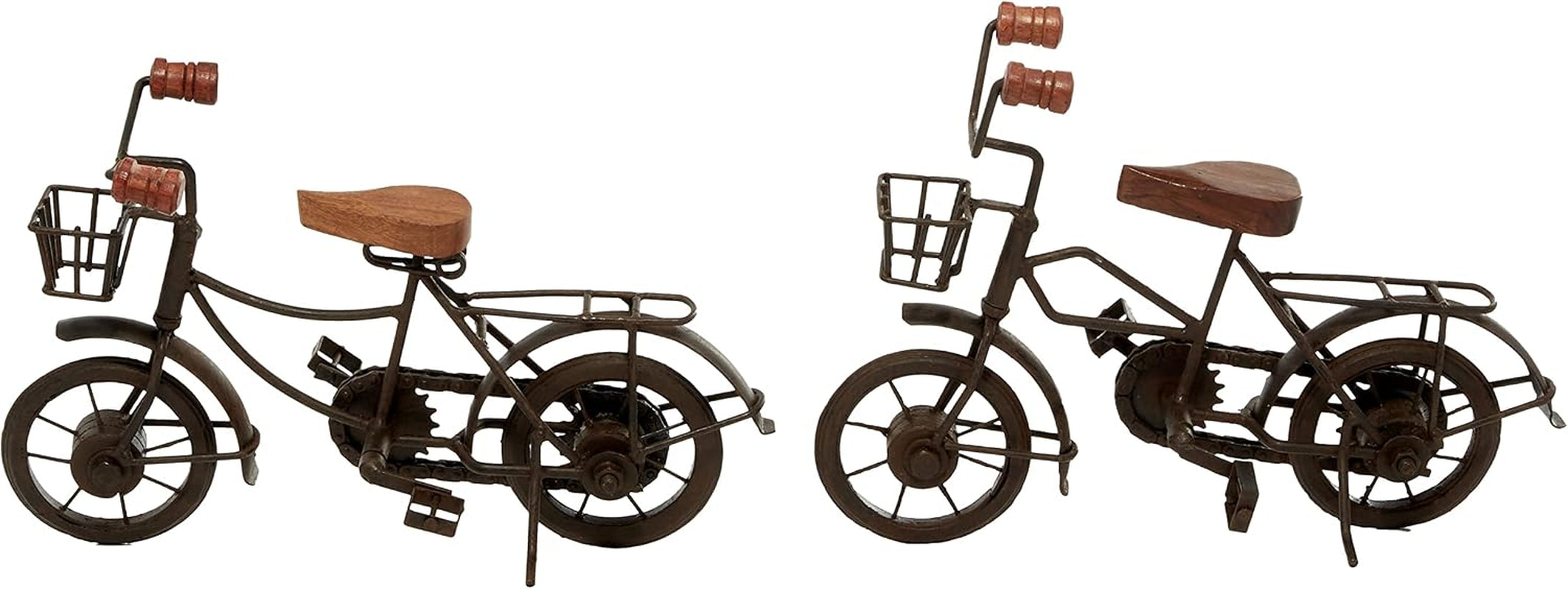 Deco 79 Metal Bike Decorative Sculpture Home Decor Statues with Wood Accents, Set of 2 Accent Figurines 12" X 5" X 7", Black