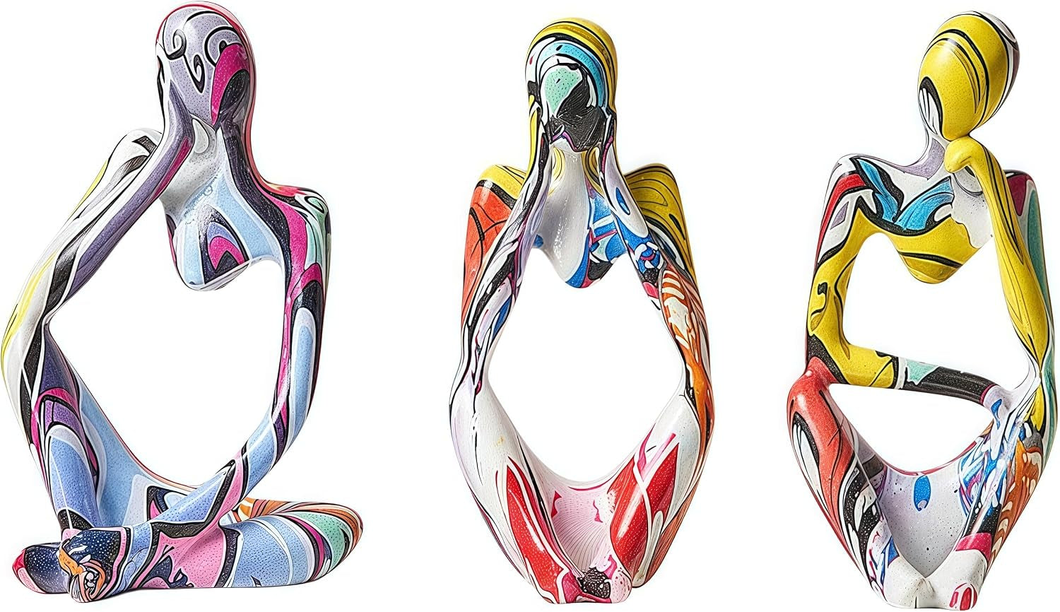 Colorful Graffiti Thinker Statue Sculptures-Colorful Decor for Home,Office, Living Room,Shelf,Bookshelf-Collectible Figurines-3Pcs