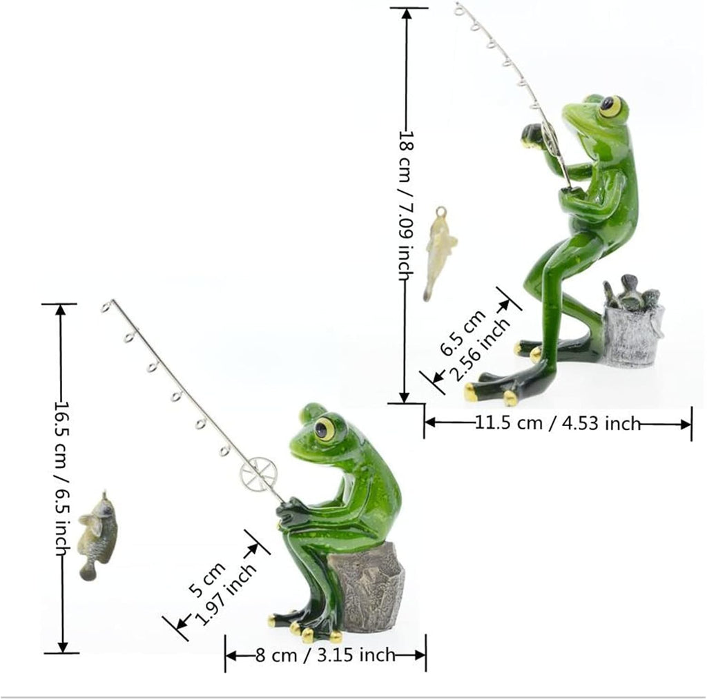 ® Funny Fishing Frogs Statues, 2Pcs Mascot Animals Ornaments Anglers Lovers Collectible Figurines Sculptures for Outdoor Lawn Yard Garden Home Office Desk Decoration