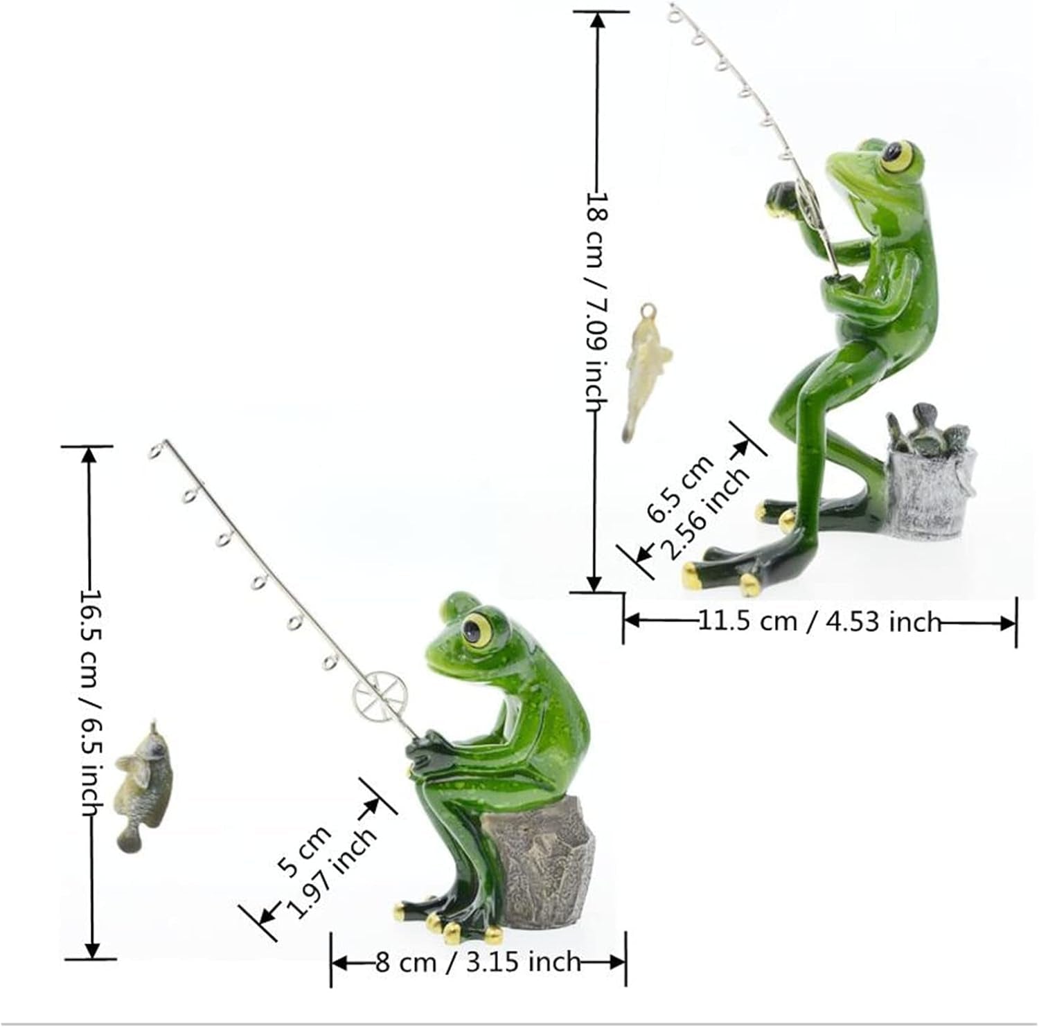 ® Funny Fishing Frogs Statues, 2Pcs Mascot Animals Ornaments Anglers Lovers Collectible Figurines Sculptures for Outdoor Lawn Yard Garden Home Office Desk Decoration