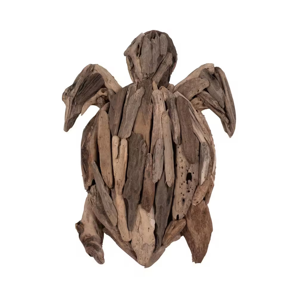 Brown 16 In. X 3 In. Driftwood Coastal Turtle Figurine Handcrafted Sculpture
