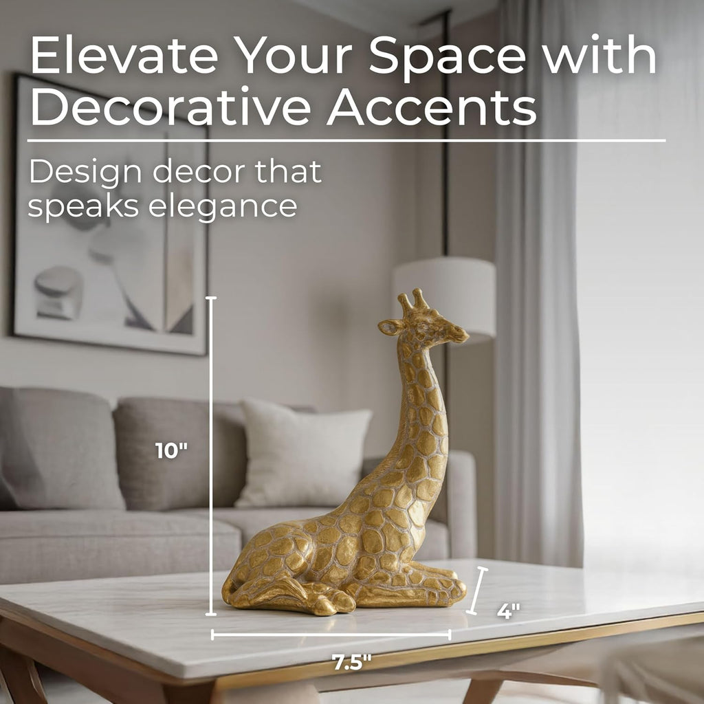 Sitting Giraffe Decorative Figurine – Tall Animal Resin Decor & Sculpture Accent – Figurines & Sculptures Home Decor for Office, Bedroom, Living Room – 7.5" X 10", Gold