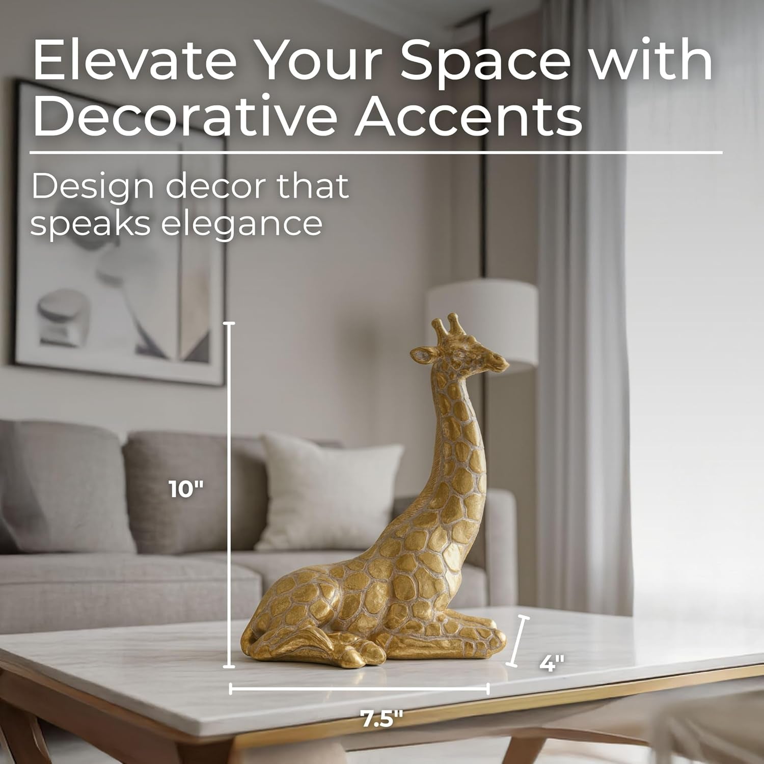 Sitting Giraffe Decorative Figurine – Tall Animal Resin Decor & Sculpture Accent – Figurines & Sculptures Home Decor for Office, Bedroom, Living Room – 7.5" X 10", Gold