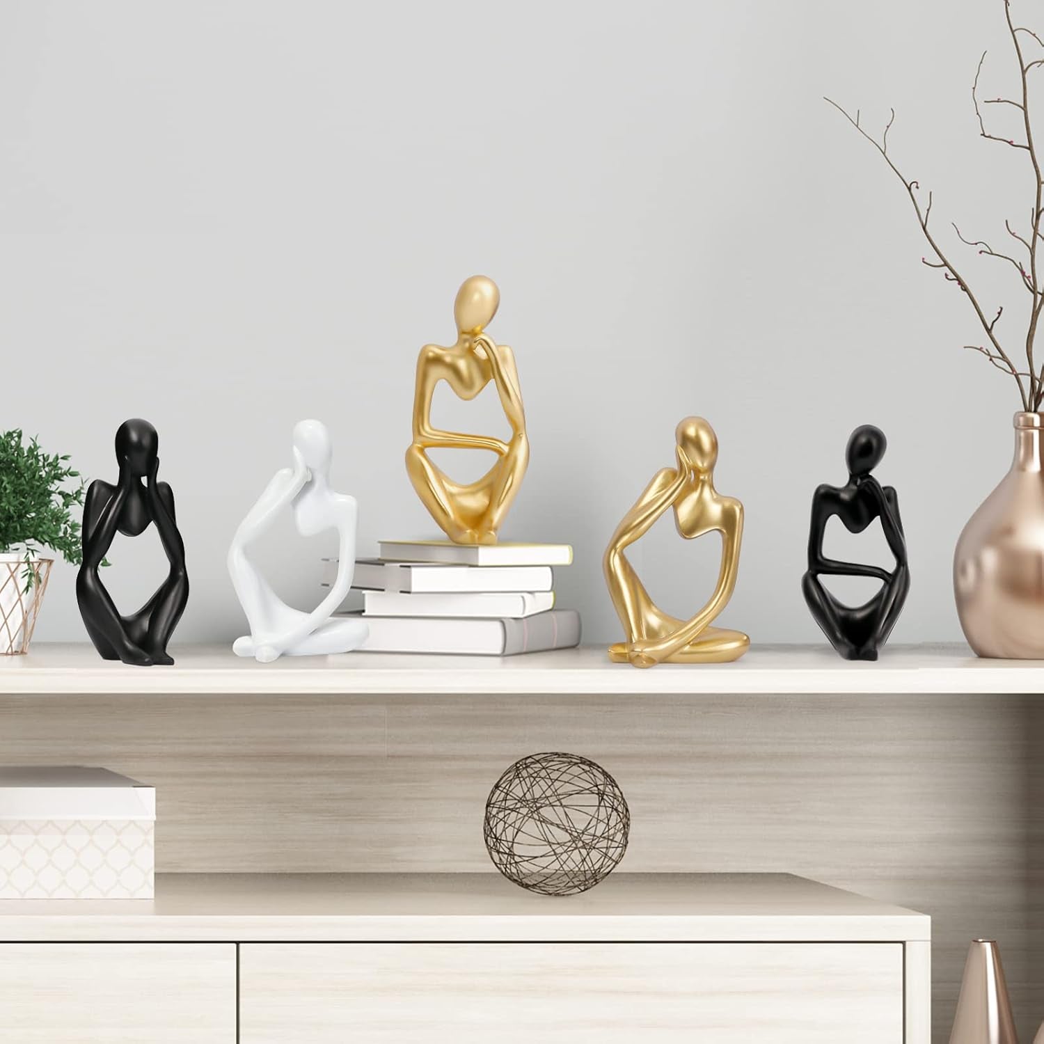 Resin Statue Thinker Style Decoration Abstract Sculptures Collectible Figurines for Home Decor Modern Office Shelf Desktop(Black Left)