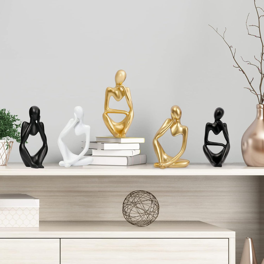 Resin Statue Thinker Style Decoration Abstract Sculptures Collectible Figurines for Home Decor Modern Office Shelf Desktop (Black-Right)