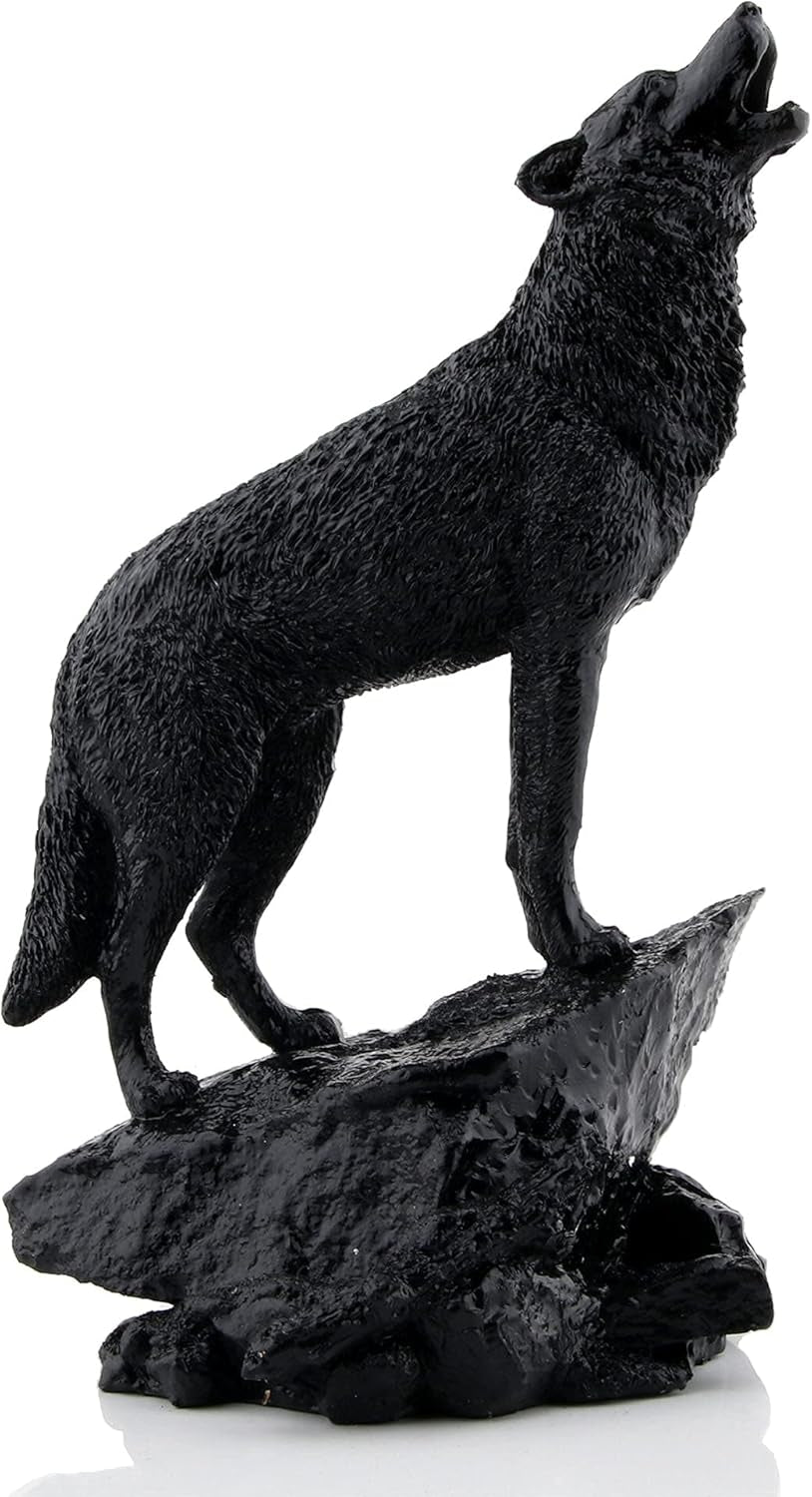 Wildlife Howling Wolf Statue and Figurine Black Wolf Sculpture for Home Decor