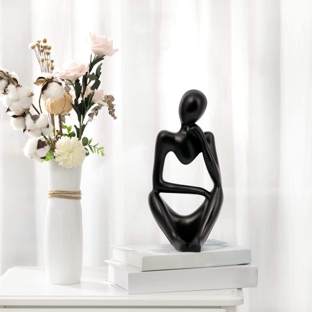 Resin Statue Thinker Style Decoration Abstract Sculptures Collectible Figurines for Home Decor Modern Office Shelf Desktop (Black-Right)