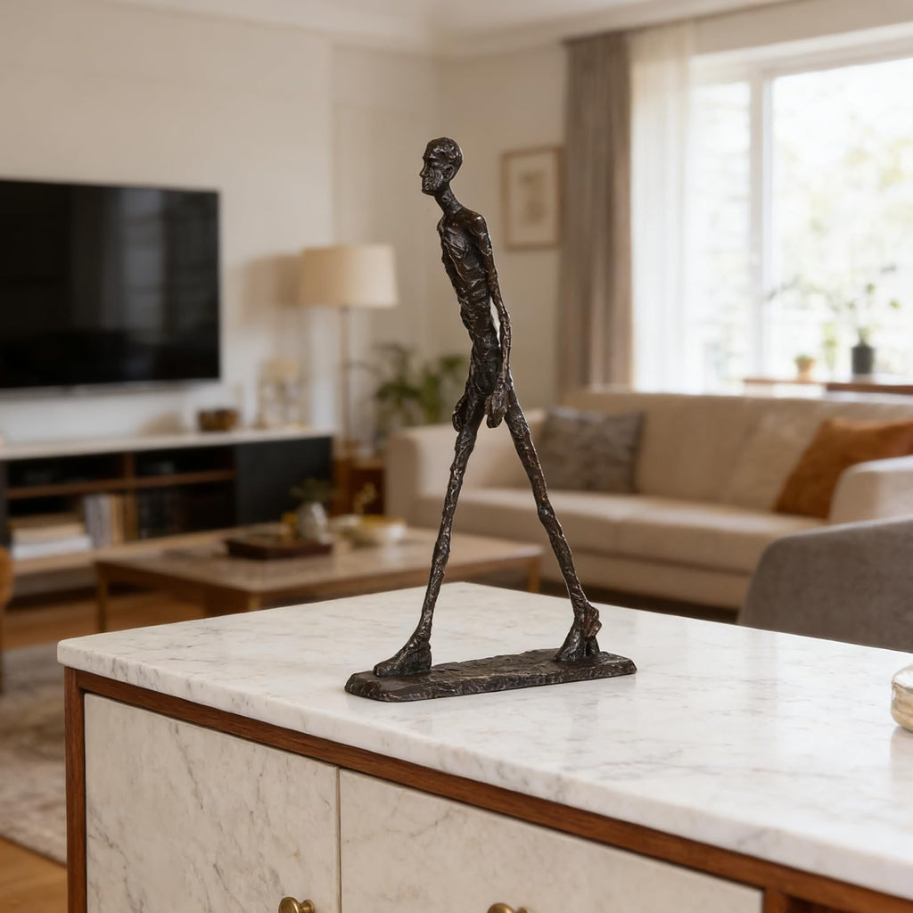 14.8" H Bronze Walking Man Statue by Giacometti Replica Famous Abstract Sculpture Home Decor