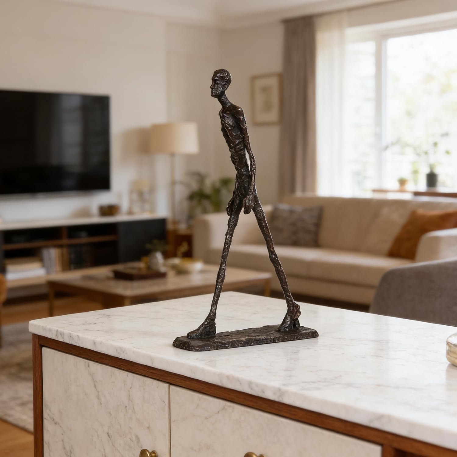 14.8" H Bronze Walking Man Statue by Giacometti Replica Famous Abstract Sculpture Home Decor