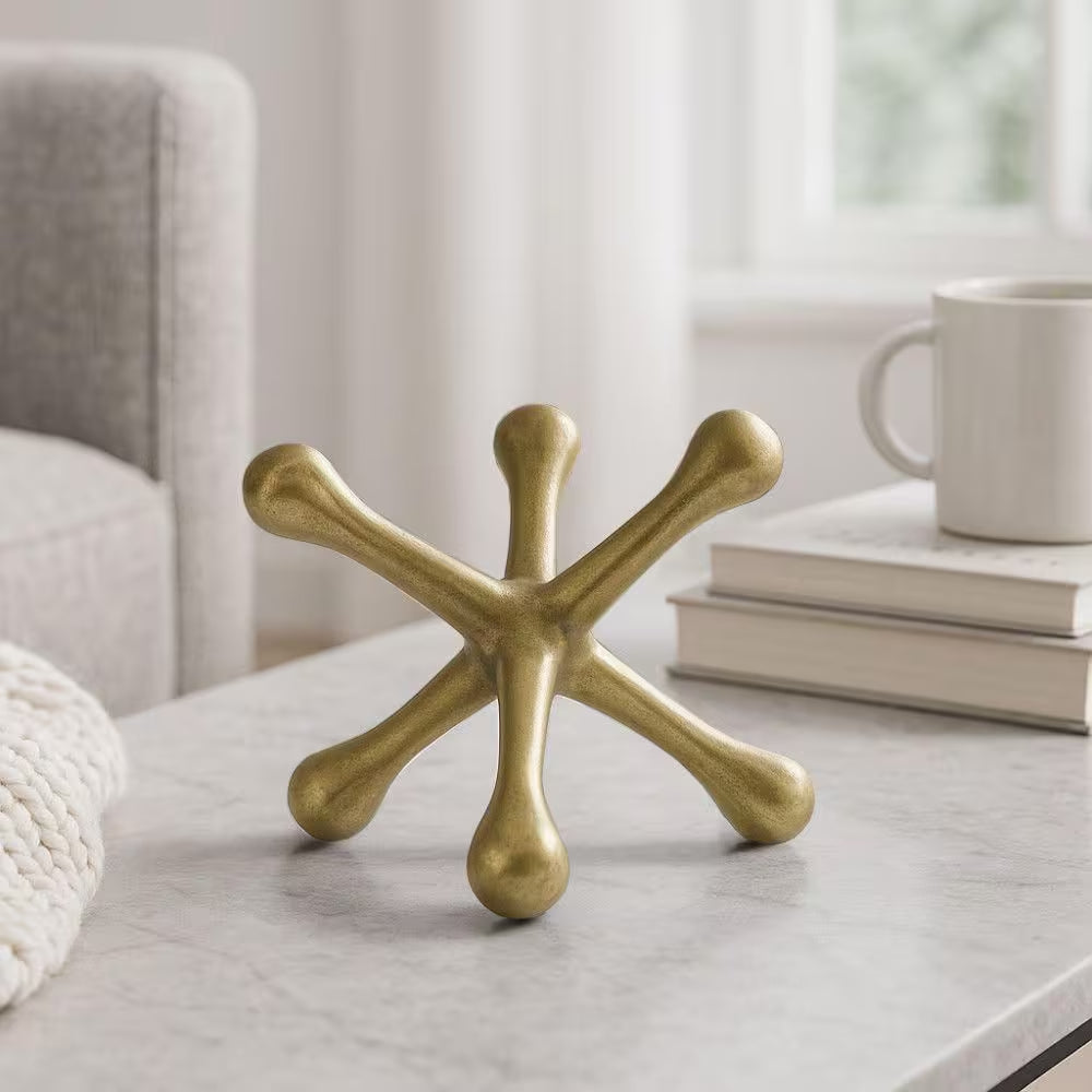 Gold 8 In. X 5 In. Metal Jacks Abstract Sculpture