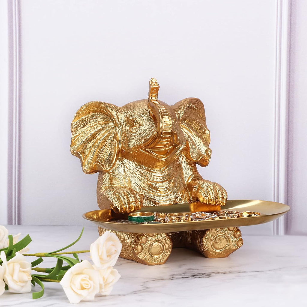 Gold Elephant Statue for Home Decor Accents Living Room Bookshelf TV Stand Office. Trinket Dish. Retirement Appreciation Gift -Gift for Mom Boss Co-Workers, Teachers, Nurse, Friends, Wife, Sister