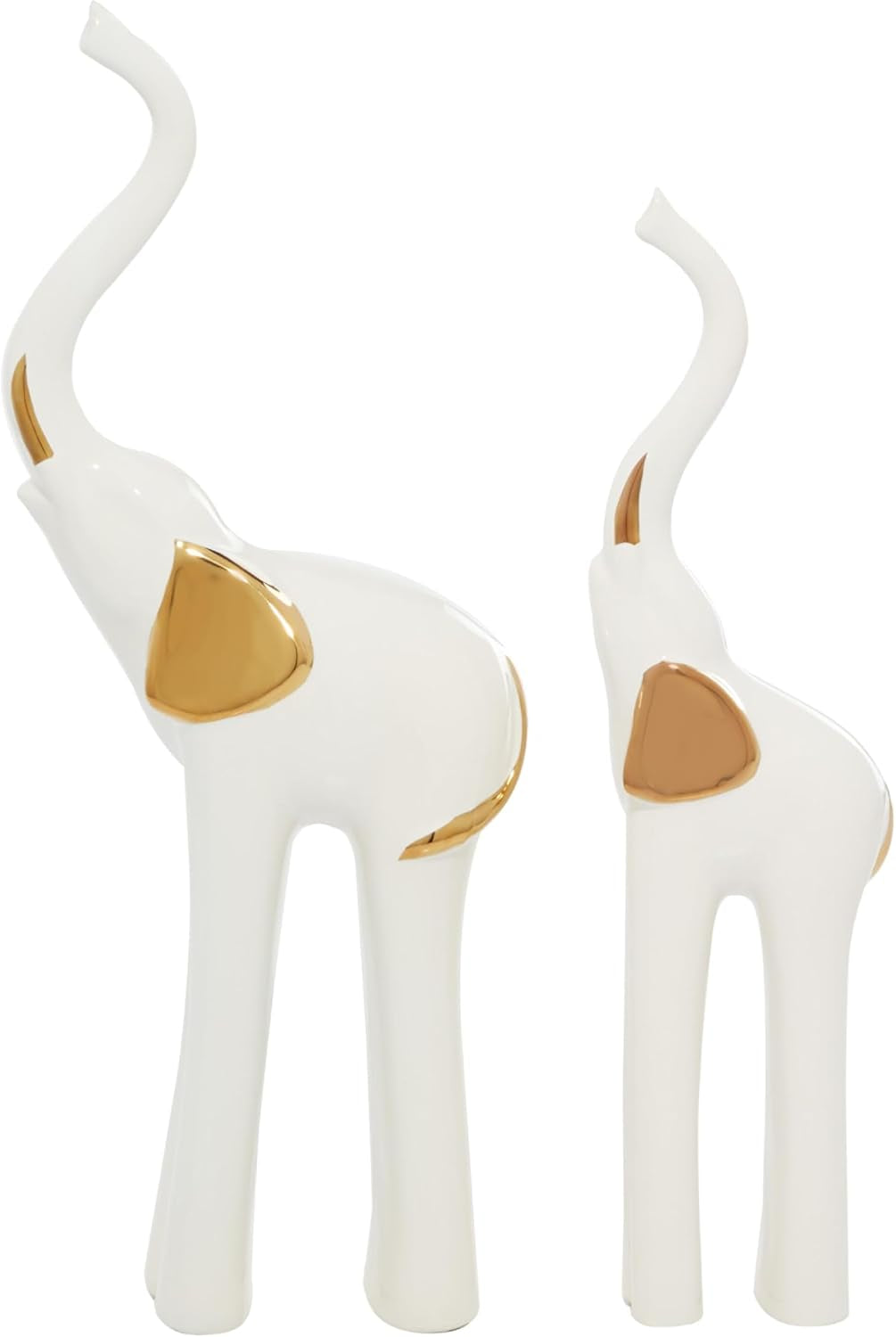 Deco 79 Porcelain Ceramic Sculpture, Set of 2 Sculpture 4"W, 14"H, Gold | Decorative Elephant Animals Home Decor Statues Statue Figurine