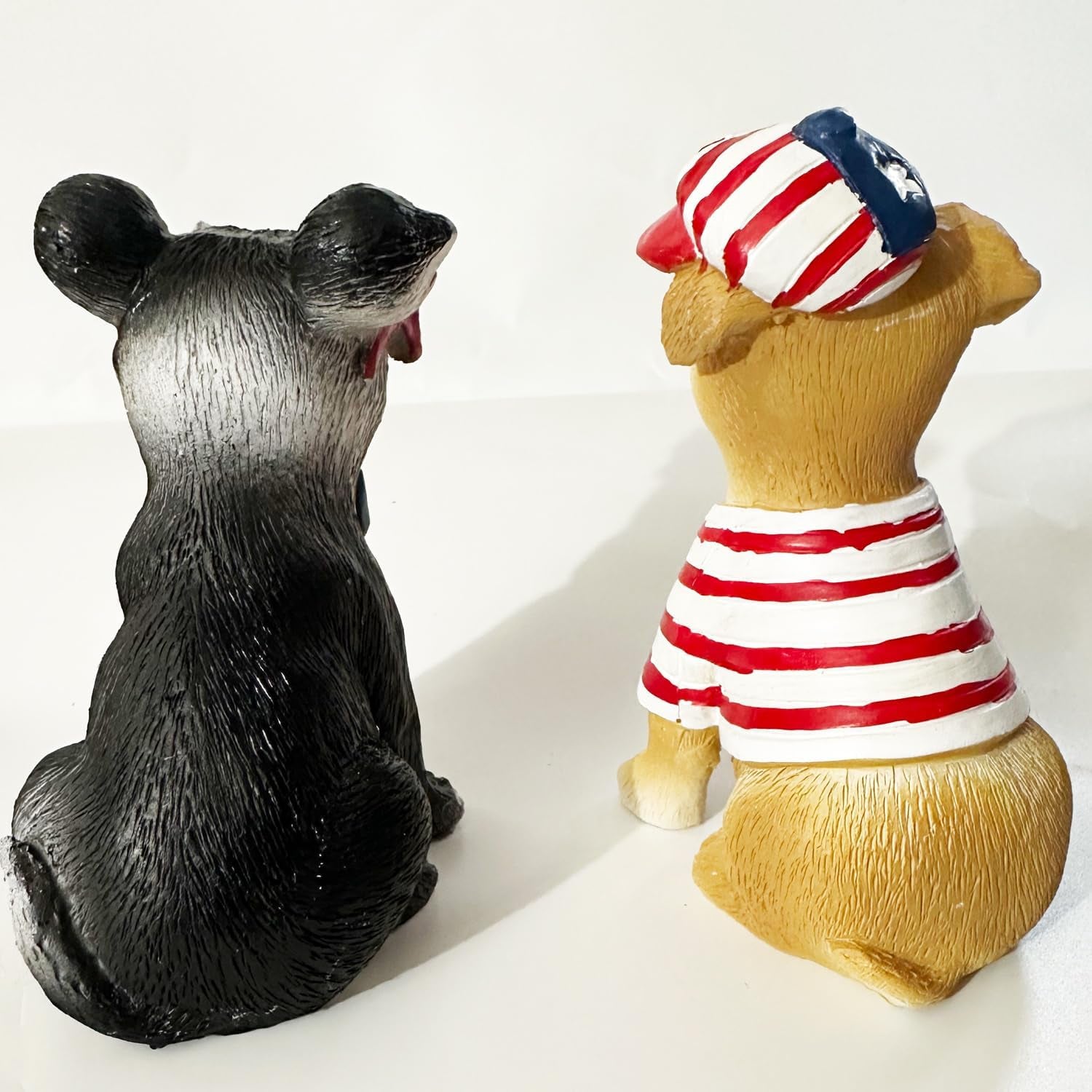 Patriotic Dogs Figurines Set of 2 – American Flag Design Decorative Puppy Statues, Red White and Blue, Stars and Stripes Theme, 4Th of July Americana Home Decor for Tabletop, Shelf, or Mantel Display