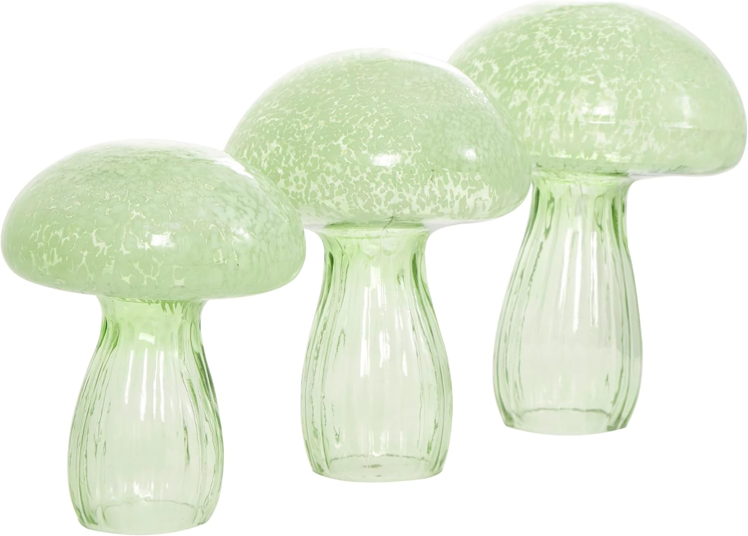 Deco 79 Glass Mushroom Decorative Sculpture Textured Home Decor Statues, Set of 3 Accent Figurines 12", 10", 8"H, Green