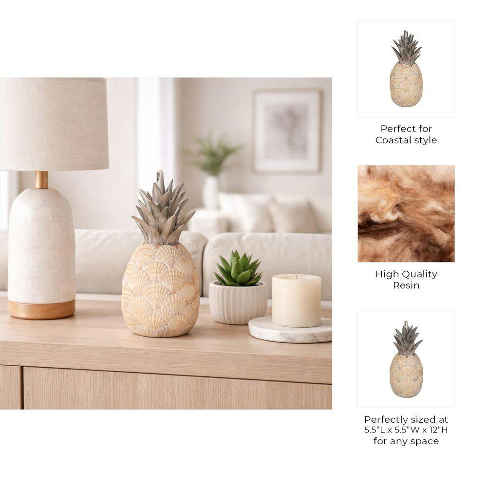 Ivory 5 In. X 12 In. Resin Seashell Pineapple Sculpture