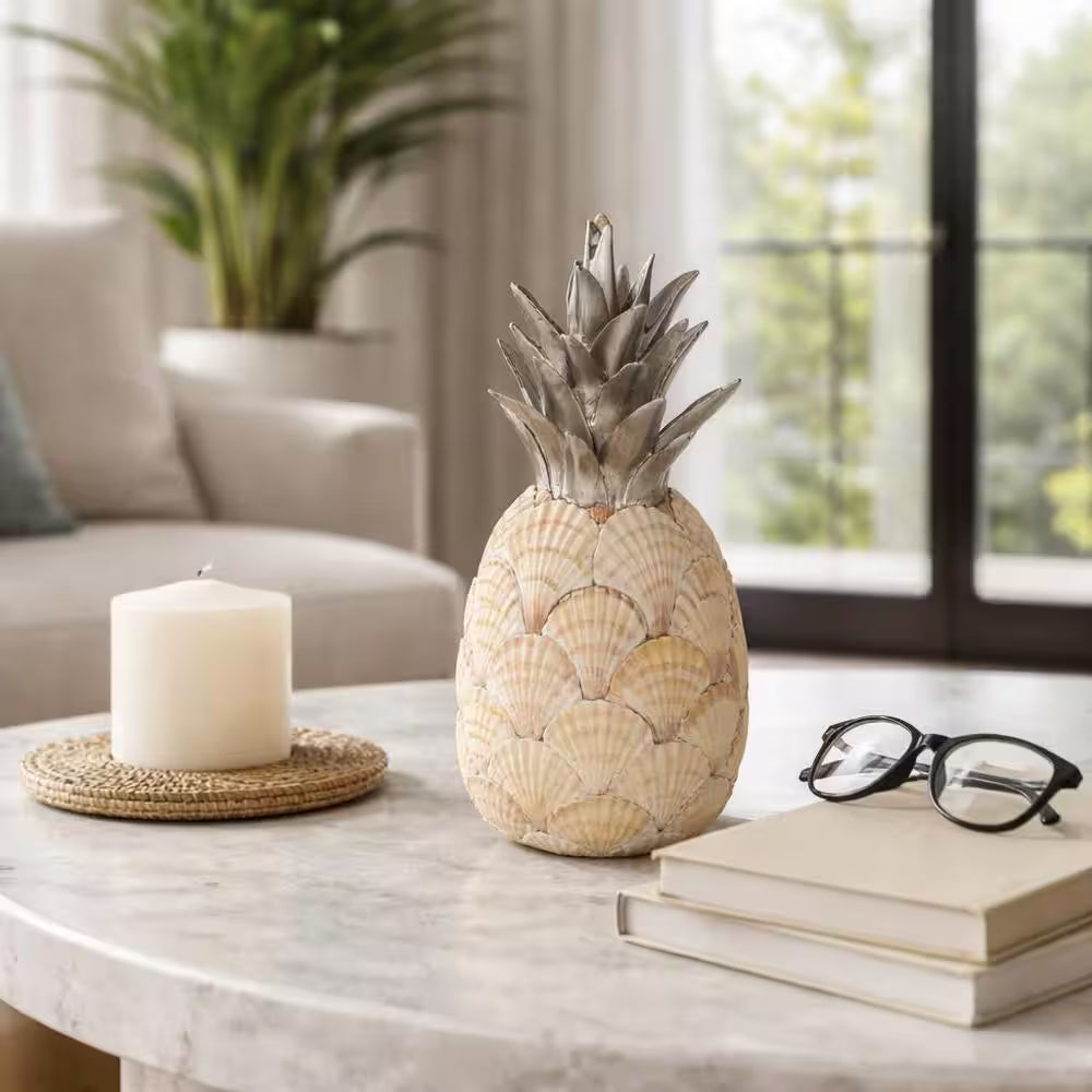Ivory 5 In. X 12 In. Resin Seashell Pineapple Sculpture