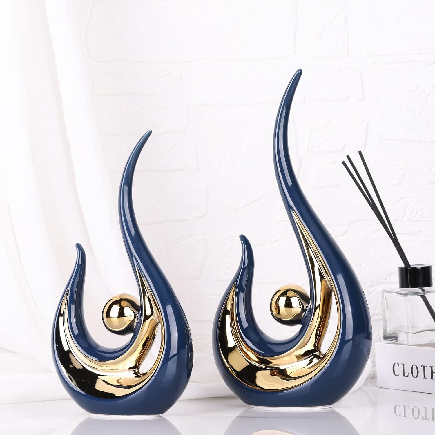 2-Pack Modern Abstract Art Home Decor Accent, Contemporary Statues Coffee Table Decor for Living Room, Dining Room Centerpieces, Ceramic Sculptures and Silver Knick Knacks for TV Stand Decor